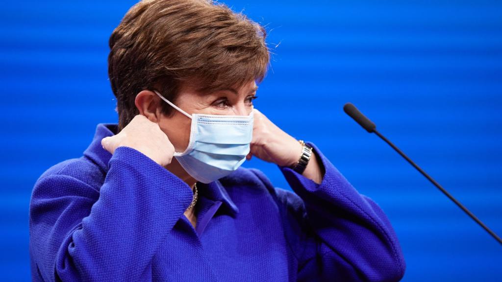 La directora gerente del FMI, Kristalina Georgieva, durante su rueda de prensa de este lunes