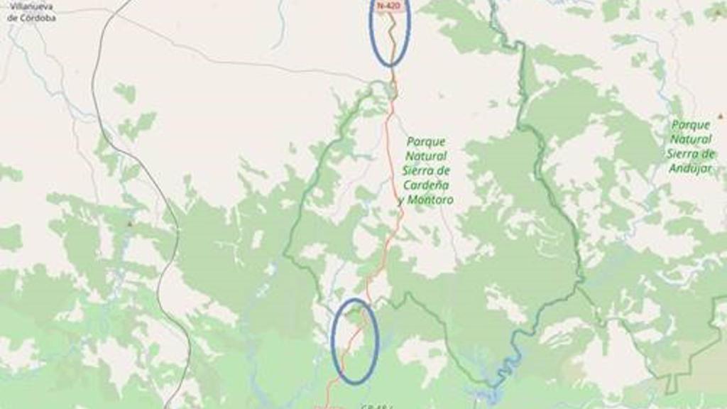 Puntos de la N-420 en los que se actúa para reducir el atropello de fauna salvaje. Foto: MITMA