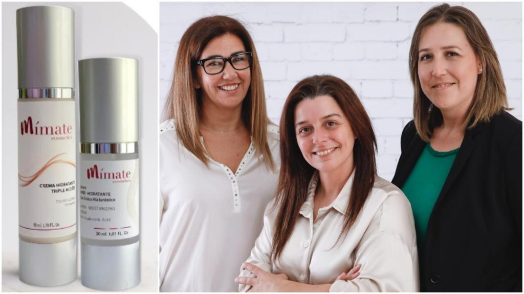 Productos y equipo de Mímate Cosmética, con Nohemí Bermúdez en el centro