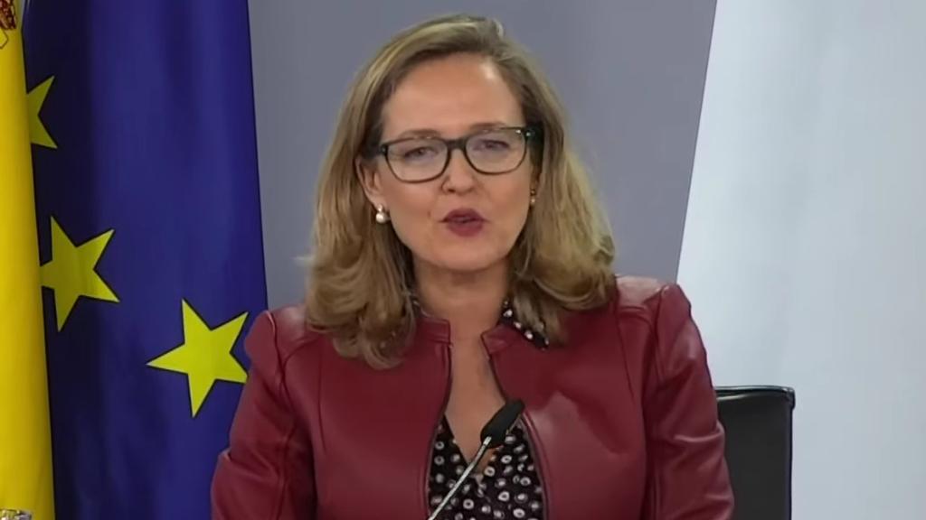 La vicepresidenta primera y ministra de Asuntos Económicos y Transformación Digital, Nadia Calviño, durante una rueda de prensa posterior al Consejo de Ministros.