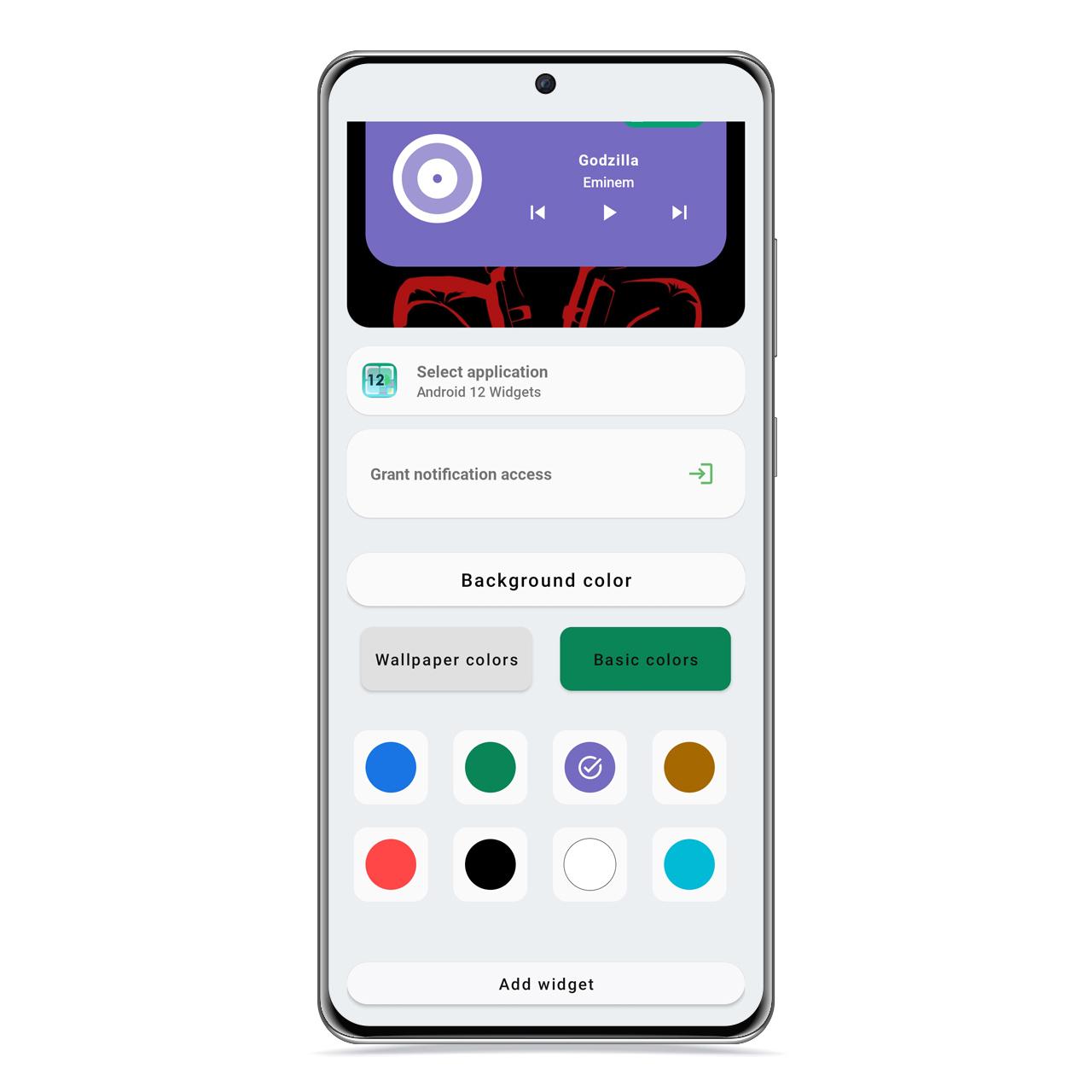 Widget de música en Android 12 Widgets