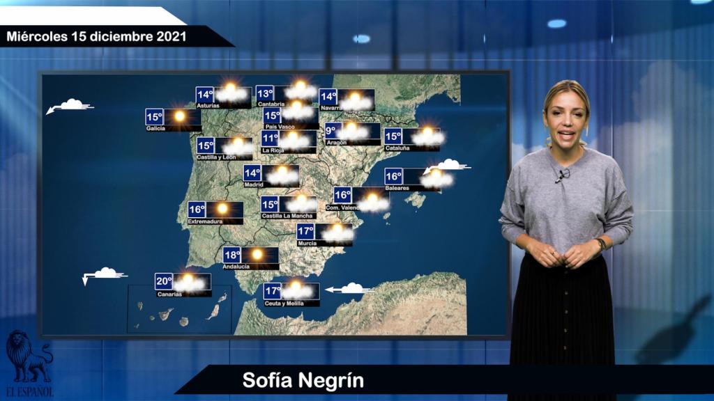 El tiempo del miércoles 15 de diciembre.