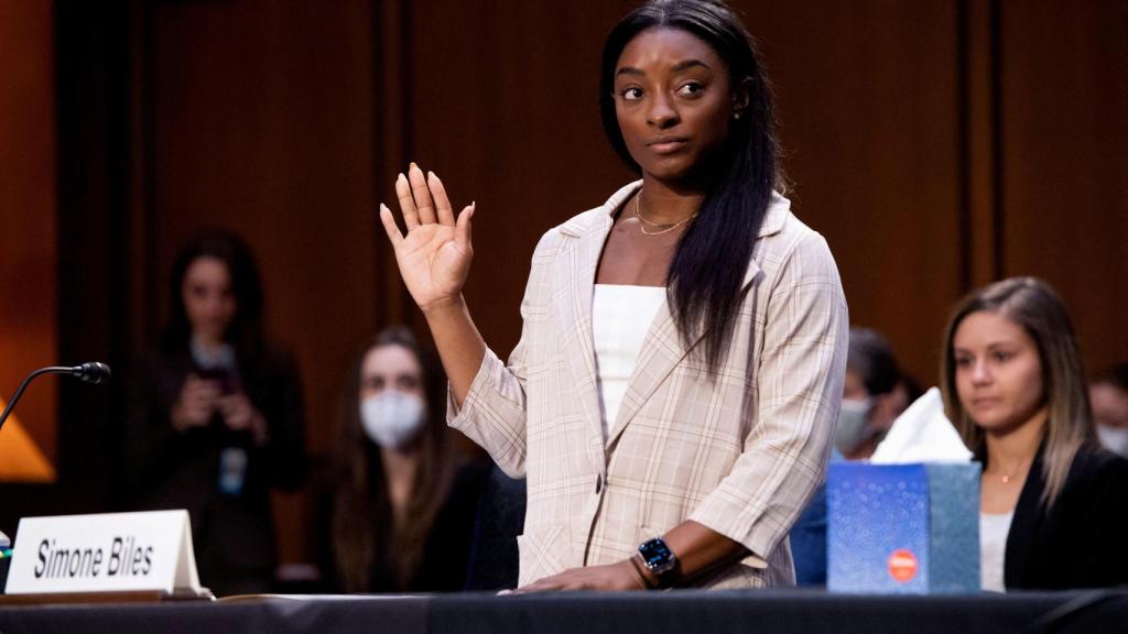 Simone Biles, testificando en el juicio a Larry Nassar.