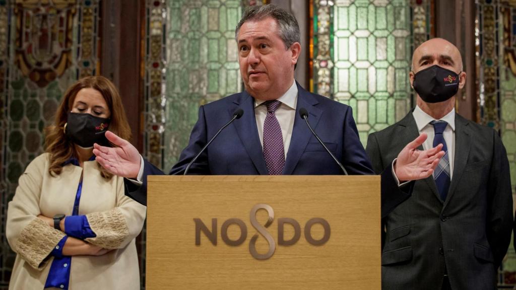 Juan Espadas, durante su comparecencia notificando que deja la alcaldía de Sevilla.