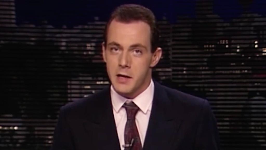 Hilario Pino el 2 de octubre de 1989, durante la primera emisión de Telemadrid.