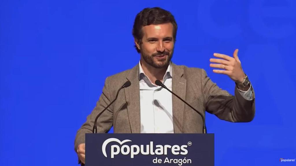 Pablo Casado durante el congreso regional del PP de Aragón.