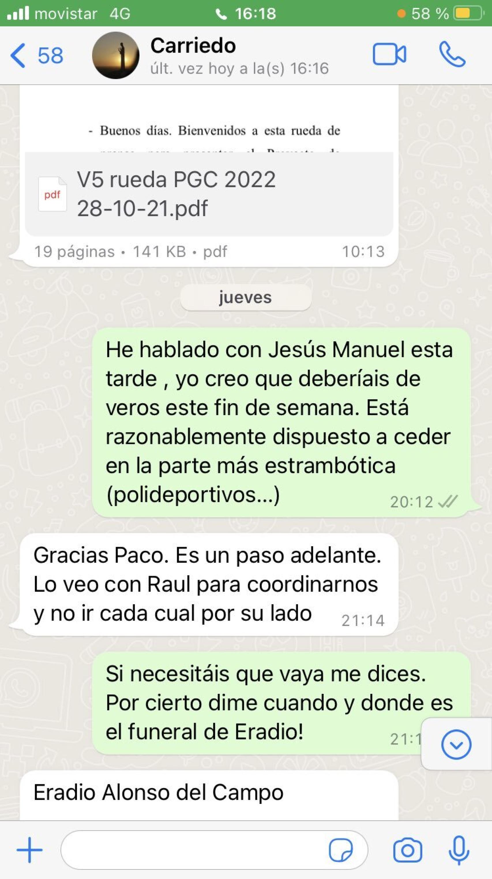 Mensajes de Whatsapp de Igea y Carriedo