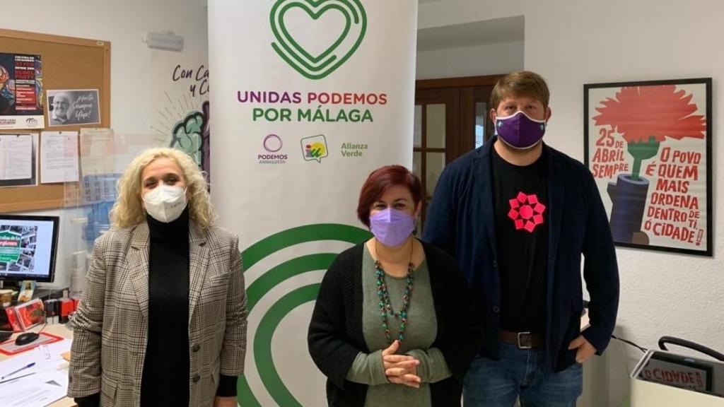 Los tres concejales del nuevo grupo Unidas Podemos Málaga.