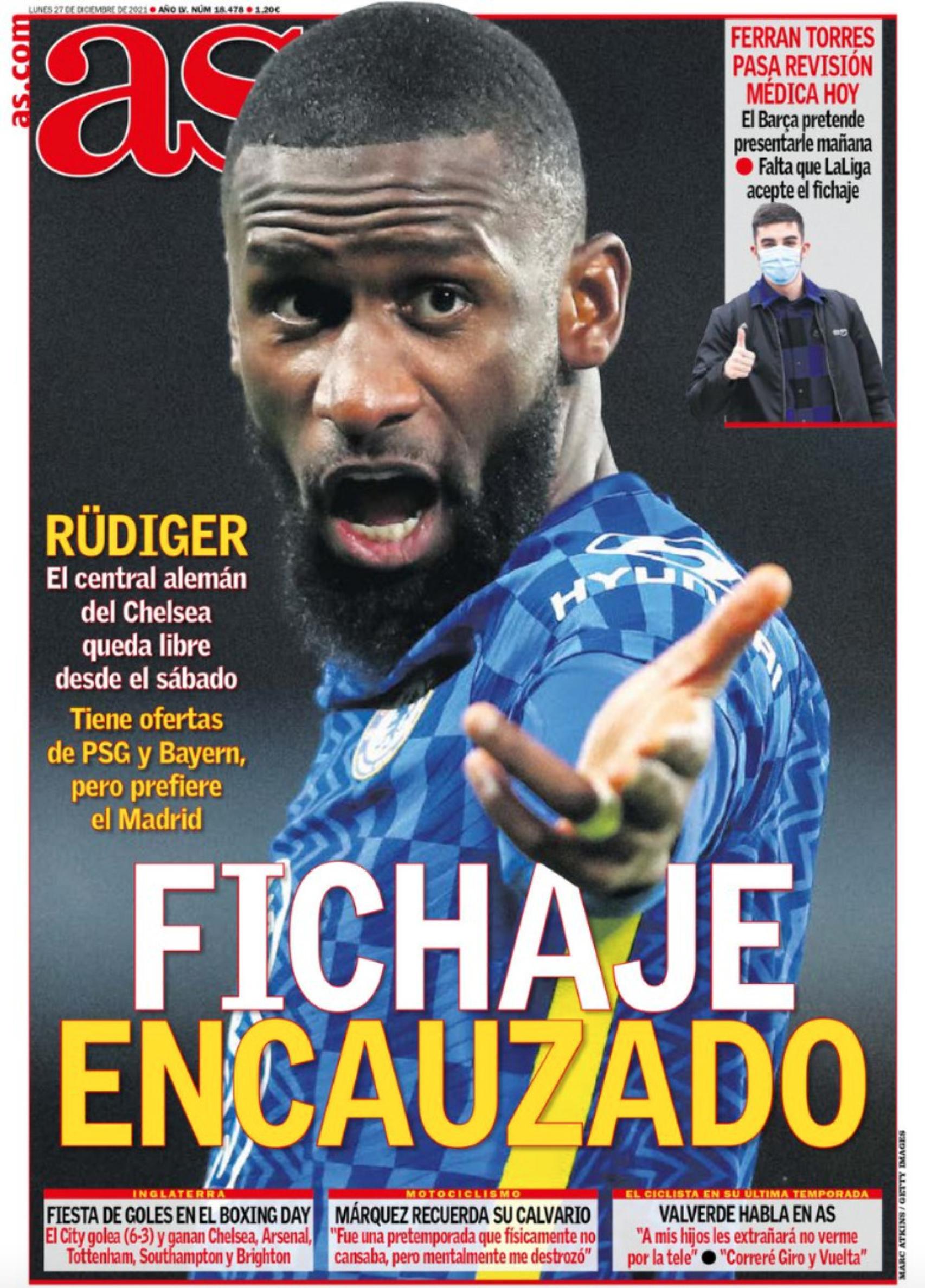 La portada del diario AS (27/12/2021)