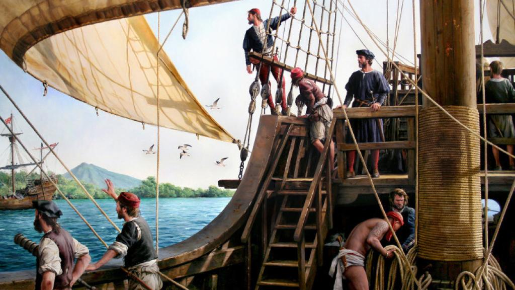 'Elcano, fuimos los primeros'. Un cuadro de Augusto Ferrer-Dalmau.