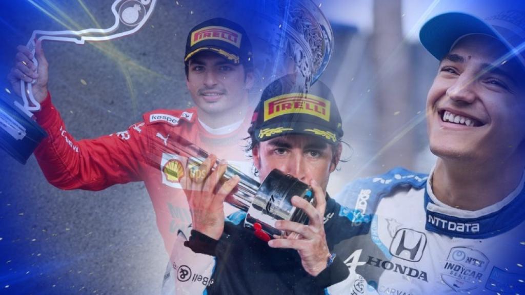 Montaje fotográfico de Carlos Sainz, Fernando Alonso y Alex Palou