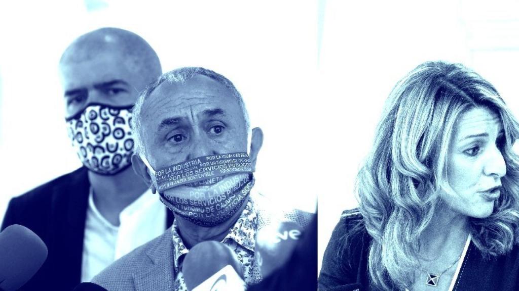 Unai Sordo, Pepe Álvarez y Yolanda Díaz.