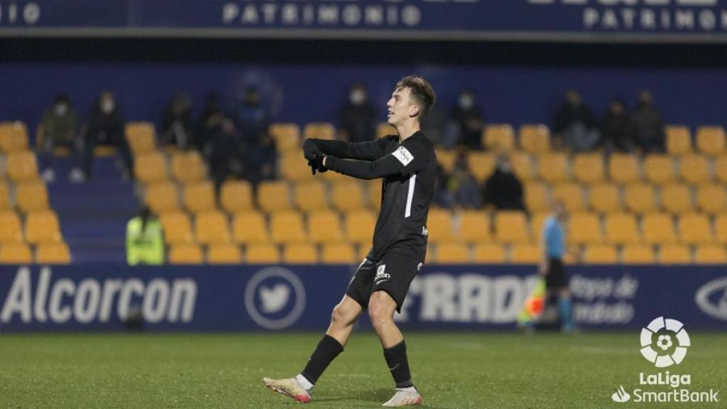 Paulino celebra el gol ante el Alcorcón.