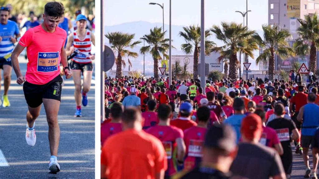A la izquierda, Daniel Núñez llegando a la meta; a la derecha, una imagen de una carrera.