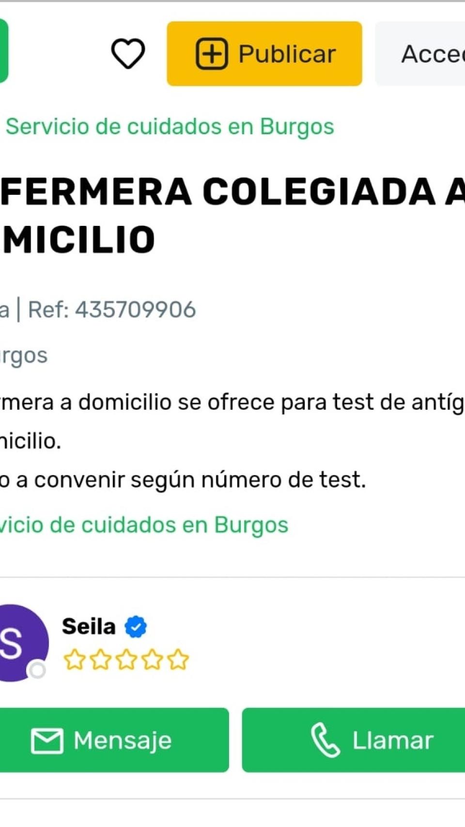 Anuncio enfermera Burgos