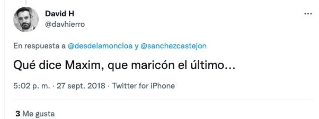 Tuit en el perfil de David Hierro