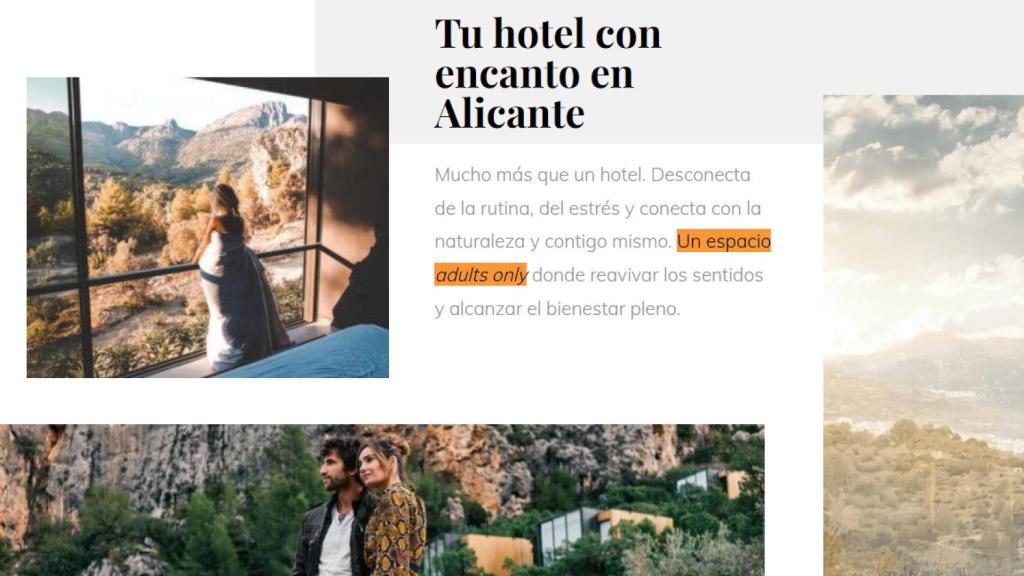 La mención que sigue apareciendo en la web del hotel.