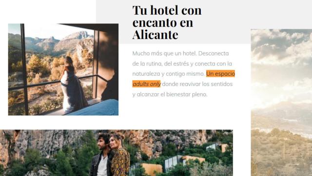 La mención que sigue apareciendo en la web del hotel.