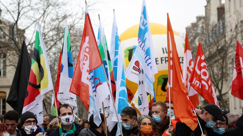 La manifestación de profesores en huelga este jueves en Paris.