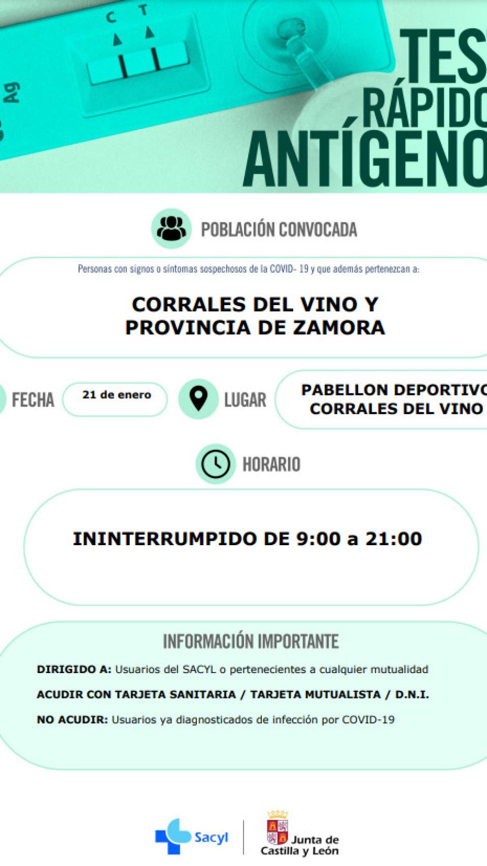 Convocatoria de antígenos en Zamora