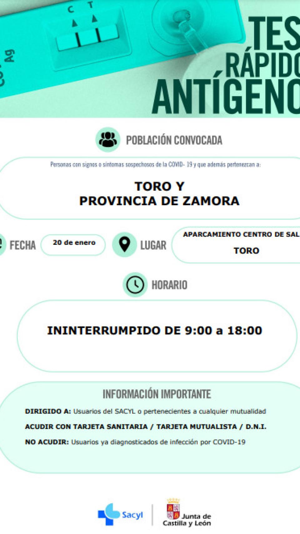 Convocatoria de antígenos en Zamora