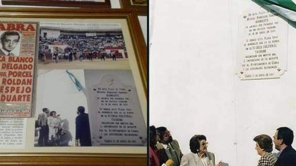 Placa que recuerda al torero en Cabra, colocada en el 50 aniversario de su muerte.