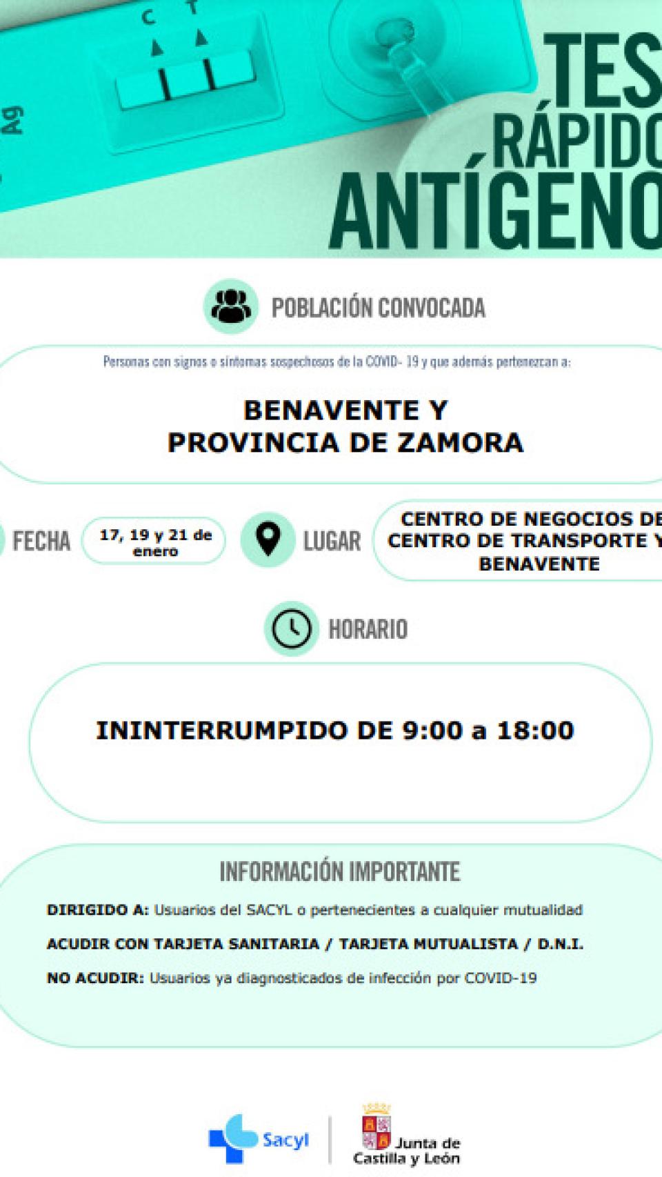 Convocatoria de antígenos en Zamora