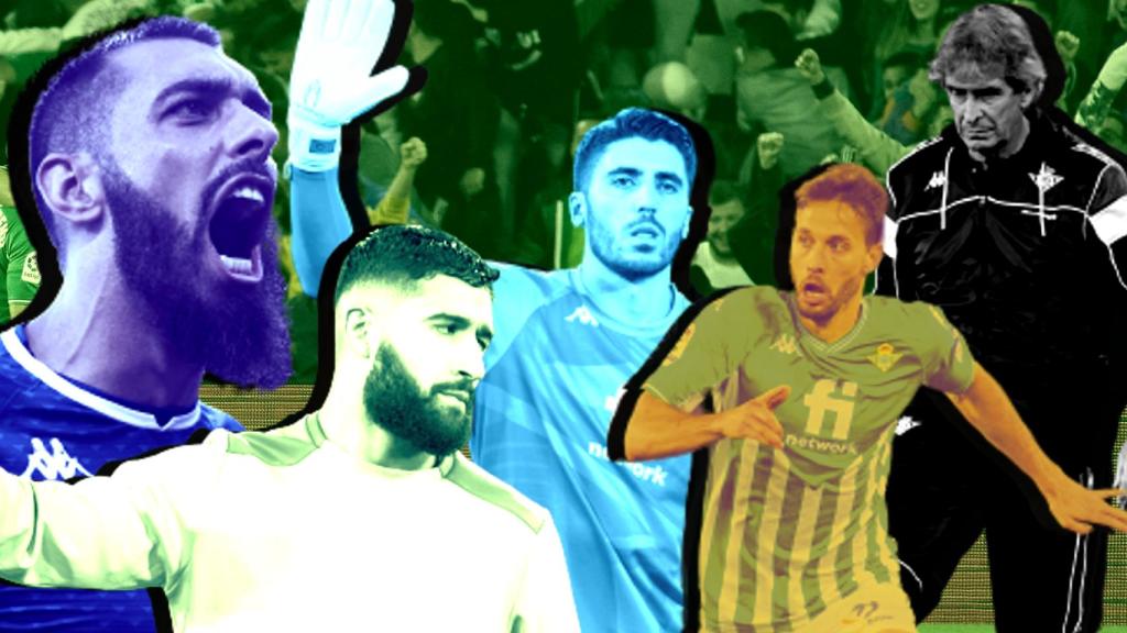 Borja Iglesias, Nabil Fekir, Rui Silva, Sergio Canales y Manuel Pellegrini, en un fotomontaje.