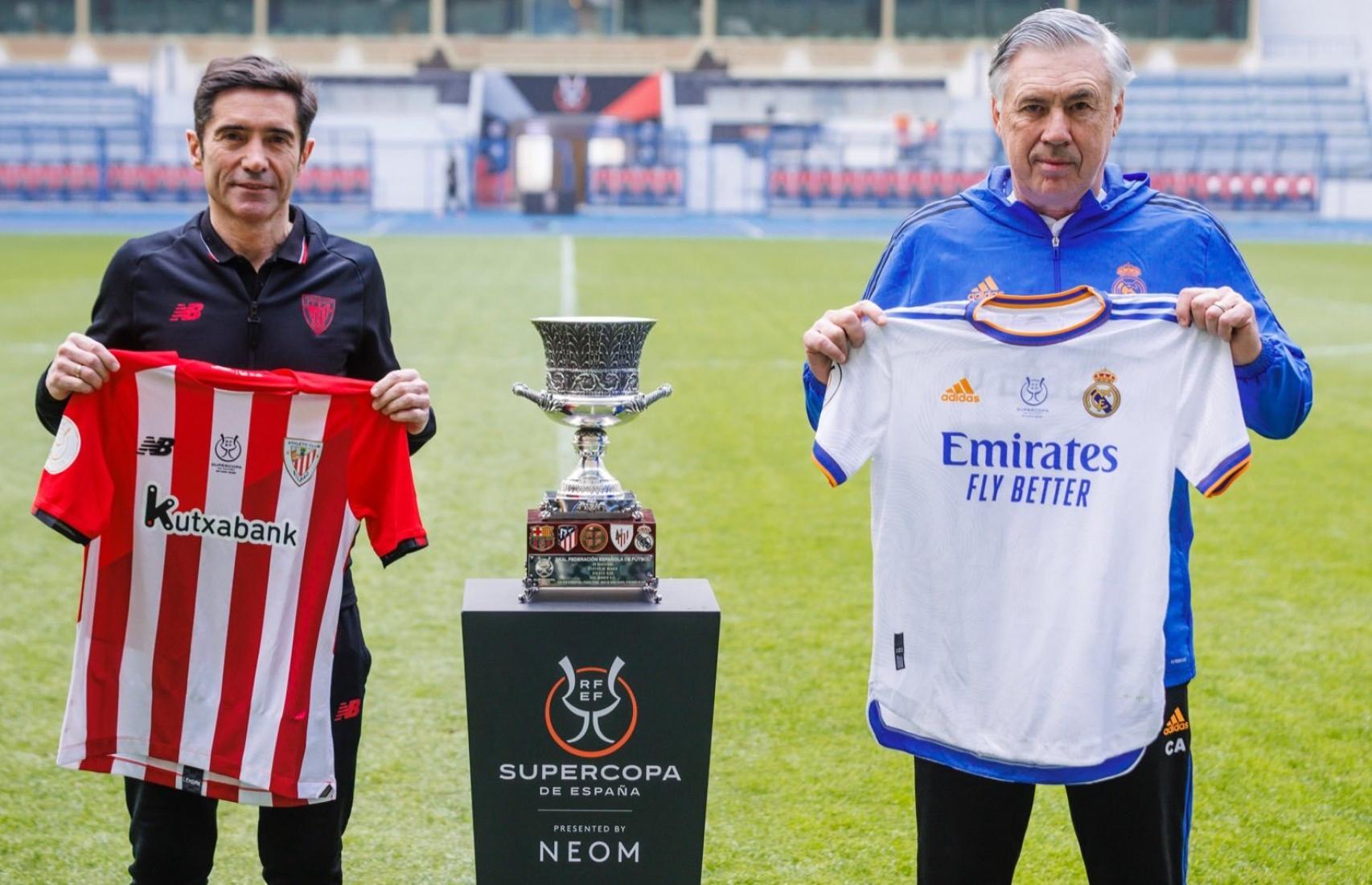 Marcelino y Ancelotti, antes de la final de la Supercopa de España
