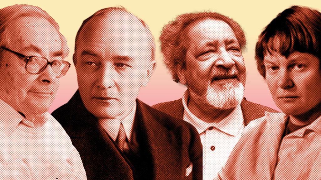 De izquierda a derecha, George Steiner, Robert Musil, V. S. Naipaul e Iris Murdoch, algunos de los autores examinados por Ignacio Echevarría en 'El nivel alcanzado'