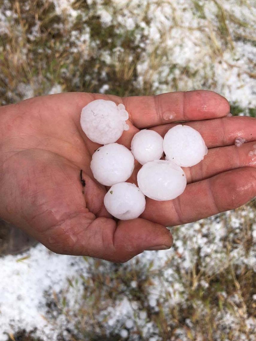 Imagen del tamaño del pedrisco que cayó durante la tormenta del pasado 30 de mayo