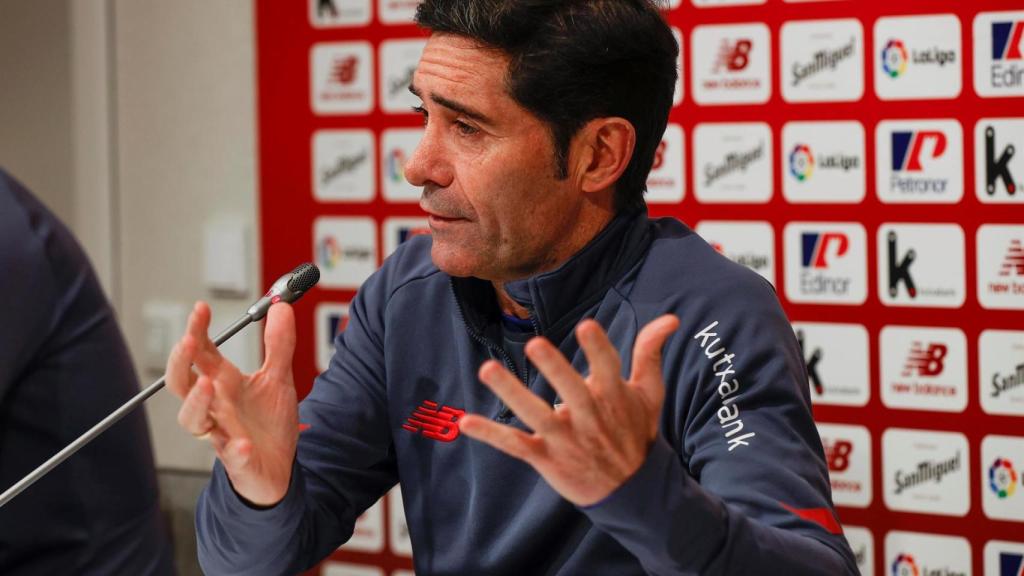 Marcelino García Toral, en rueda de prensa con el Athletic Club