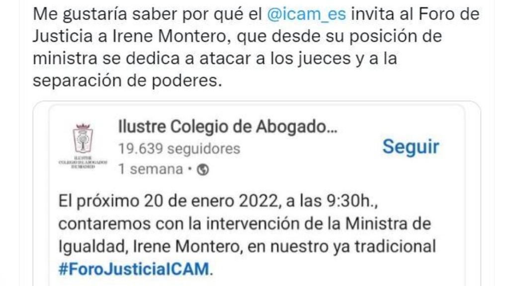 Críticas al Colegio de Abogados de Madrid en redes sociales./