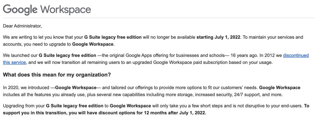 Correo de Gmail a usuarios de G Suite