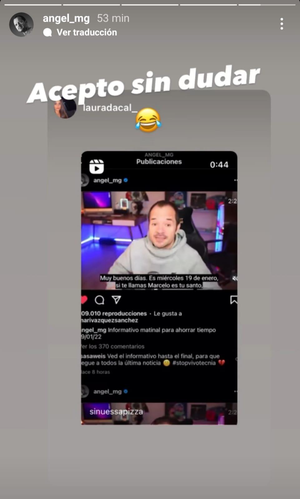 Respuesta de Ángel Martín. Fuente: IG Stories.