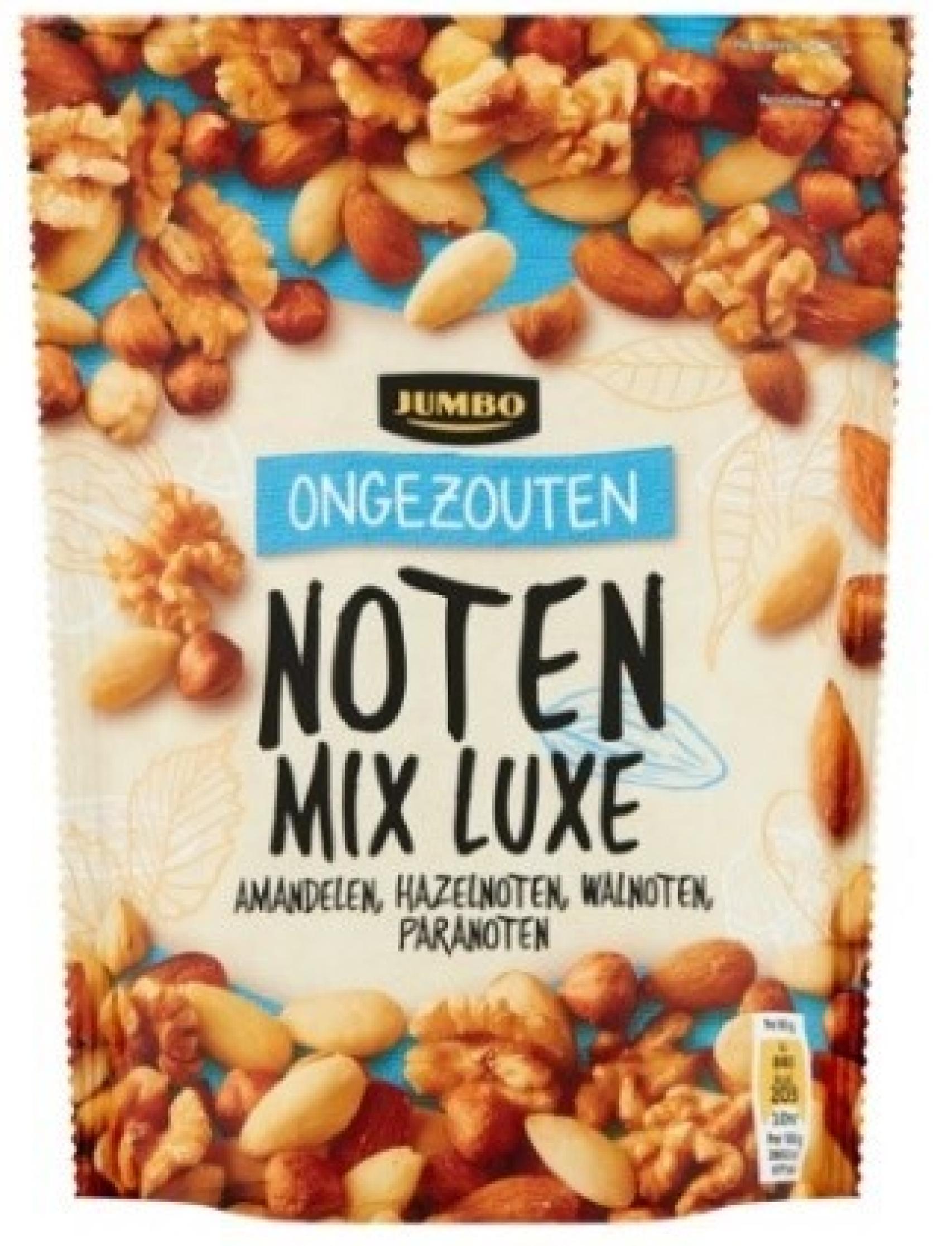 Mezcla de frutos secos sin sal de la marca Jumbo.