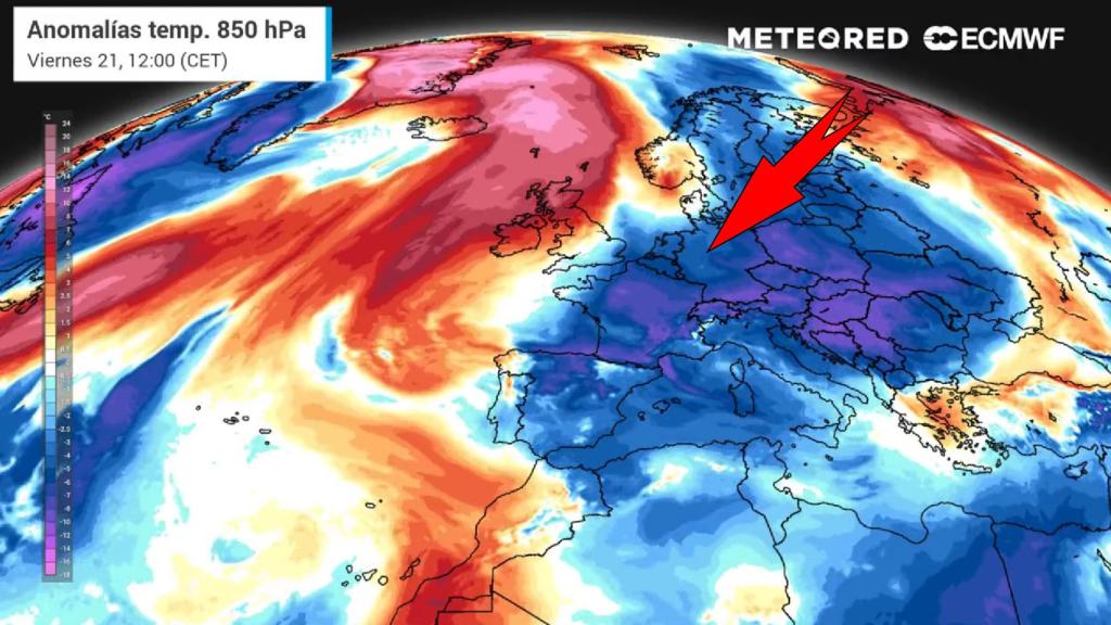 La masa de aire frío polar que afecta a Europa. Meteored.