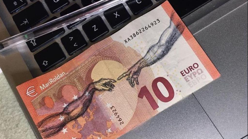 El primer billete que pintó Mari Roldán.