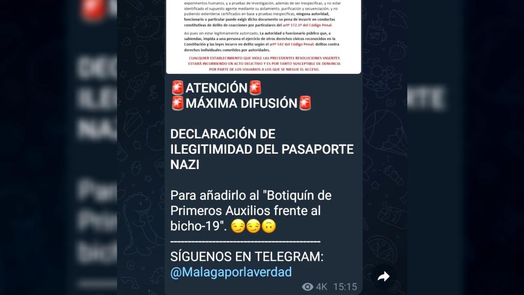 Caotura de un mensaje en el canal de Telegram.