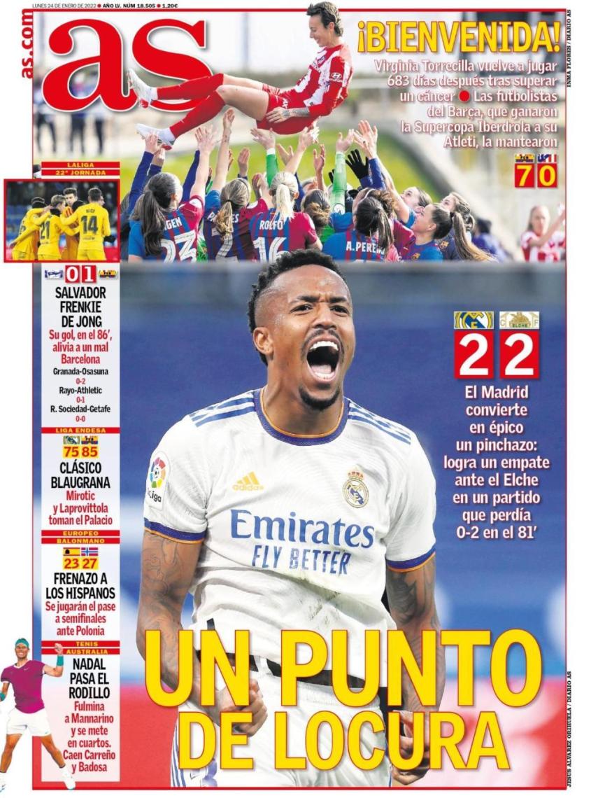 La portada del diario AS (24/01/2022)