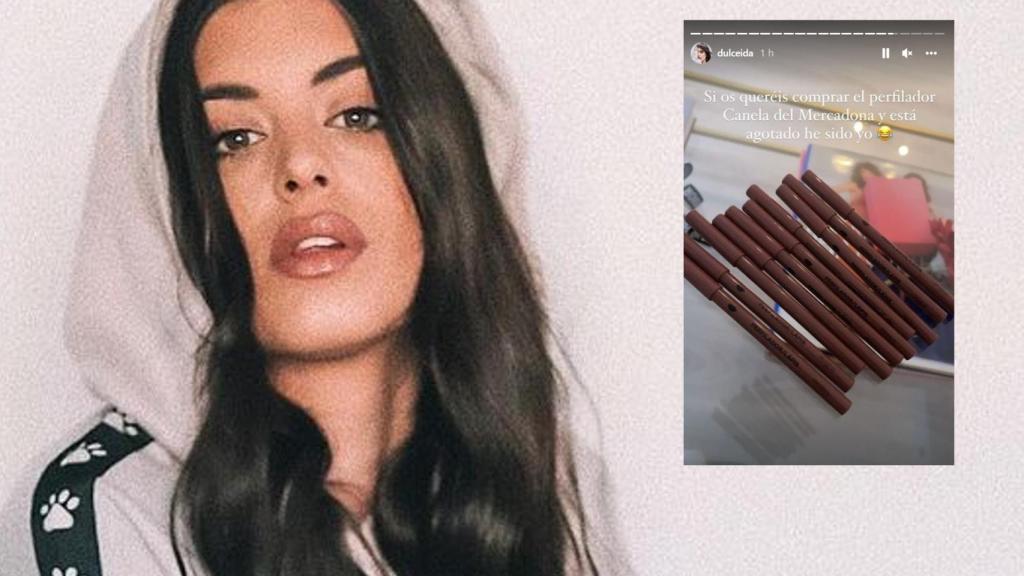 Dulceida en montaje de EL ESTILO junto a los 10 perfiladores de labios que se ha comprado.