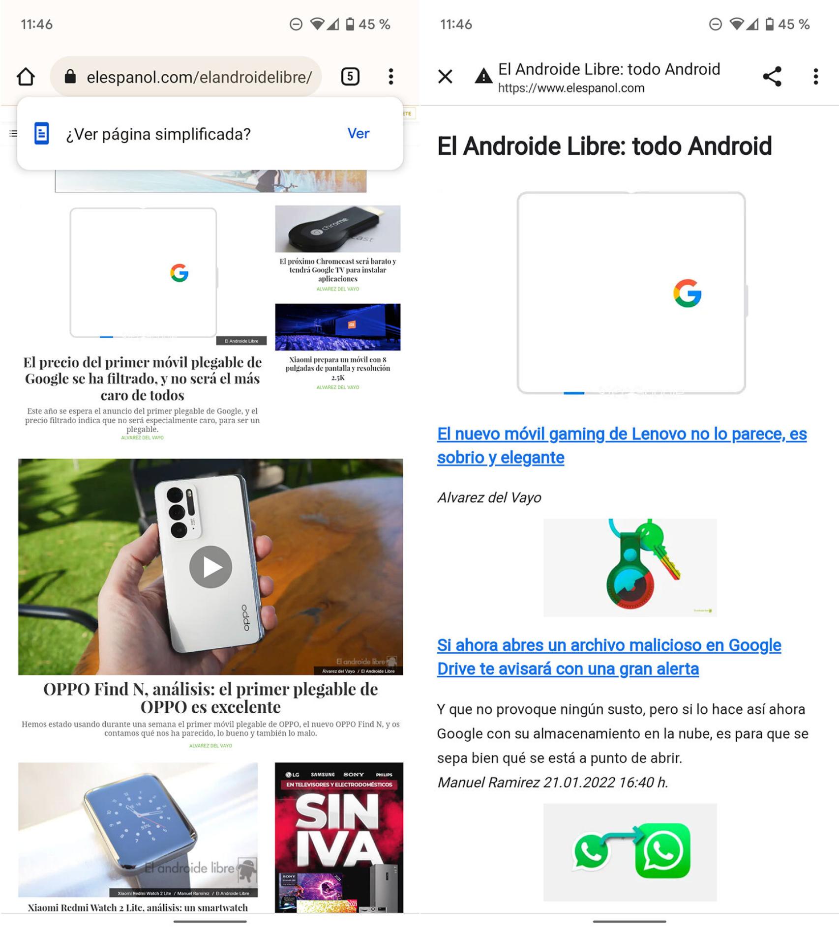 Vista normal / Vista simplificada
