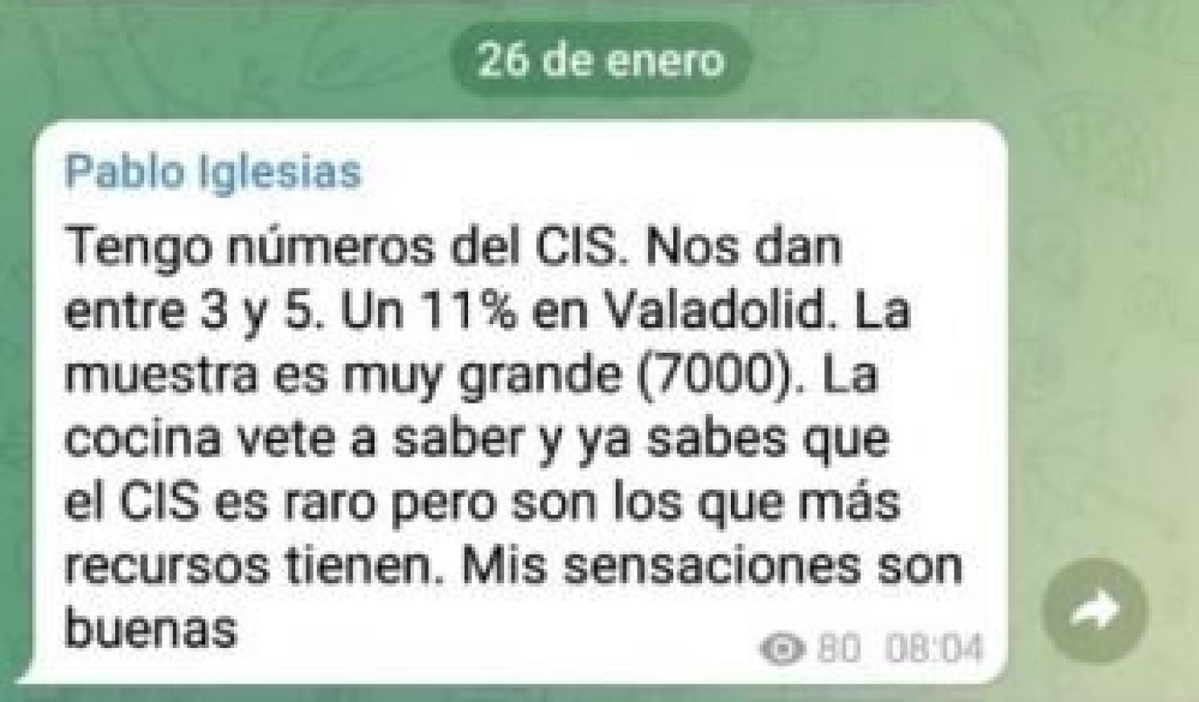 Canal público de Telegram de Pablo Iglesias