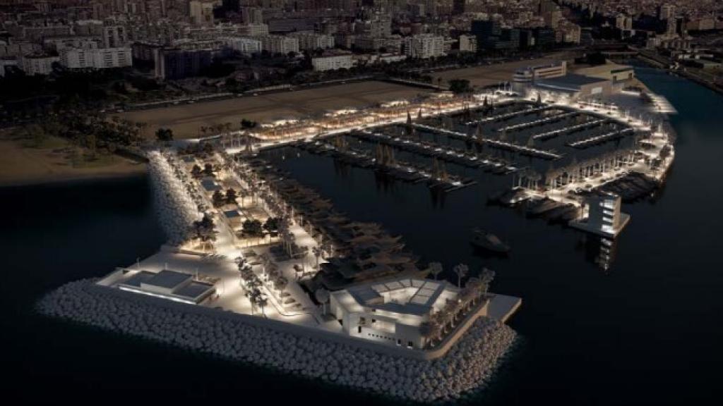 Imagen nocturna de la futura marina deportiva de San Andrés.