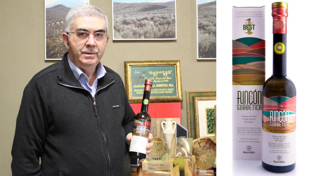 Francisco Serrano, presidente de Almazaras de la Subbética, sujeta una botella de su exitoso aceite Rincón de La Subbética D.O.P. Priego de Córdoba.