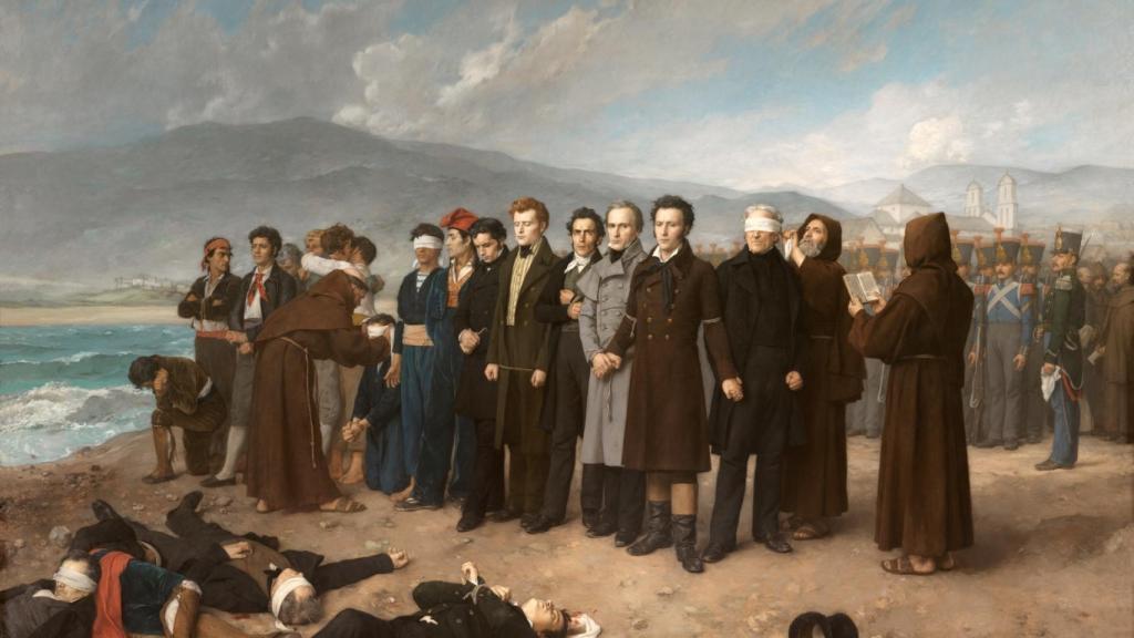 Francisco Fernández Golfín (al que un monje venda los ojos), primer presidente de la Diputación, retratado en el 'Fusilamiento de Torrijos', de Antonio Gisbert