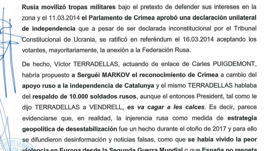 La Guardia Civil compara la estrategia del Kremlin en Cataluña con la utilizada en la independencia de Crimea.