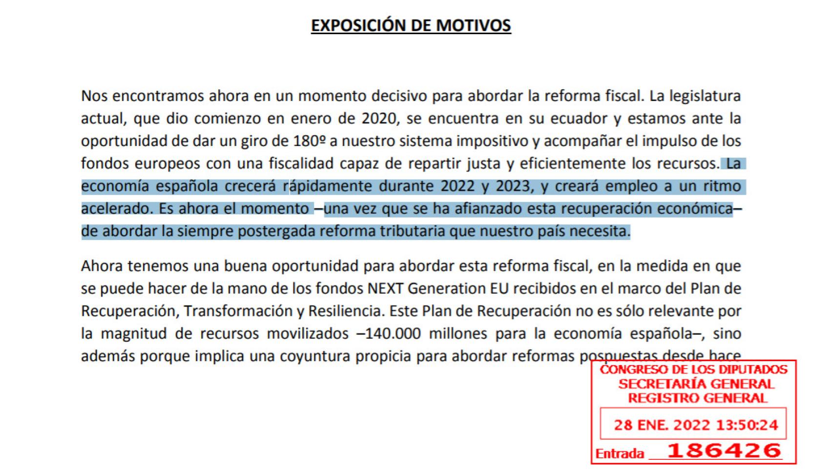 Extracto de la PNL para una reforma fiscal ambiciosa, presentada por Unidas Podemos.