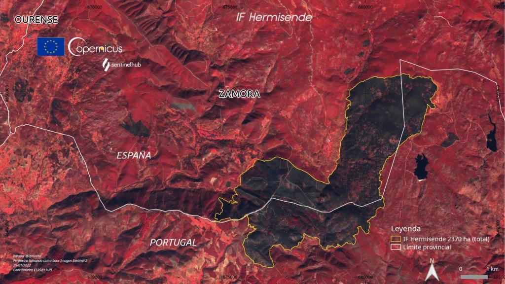 Mapa Sentinel del incendio de Hermisende
