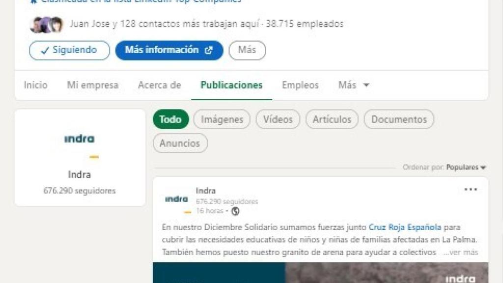 Indra supera el millón de seguidores en redes